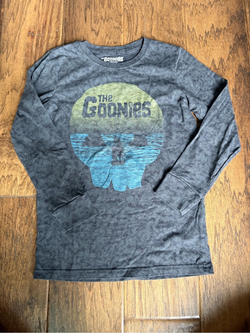 The Goonies Kids' Long Sleeve Graphic Tee - Black with Blue & Yellow Skull